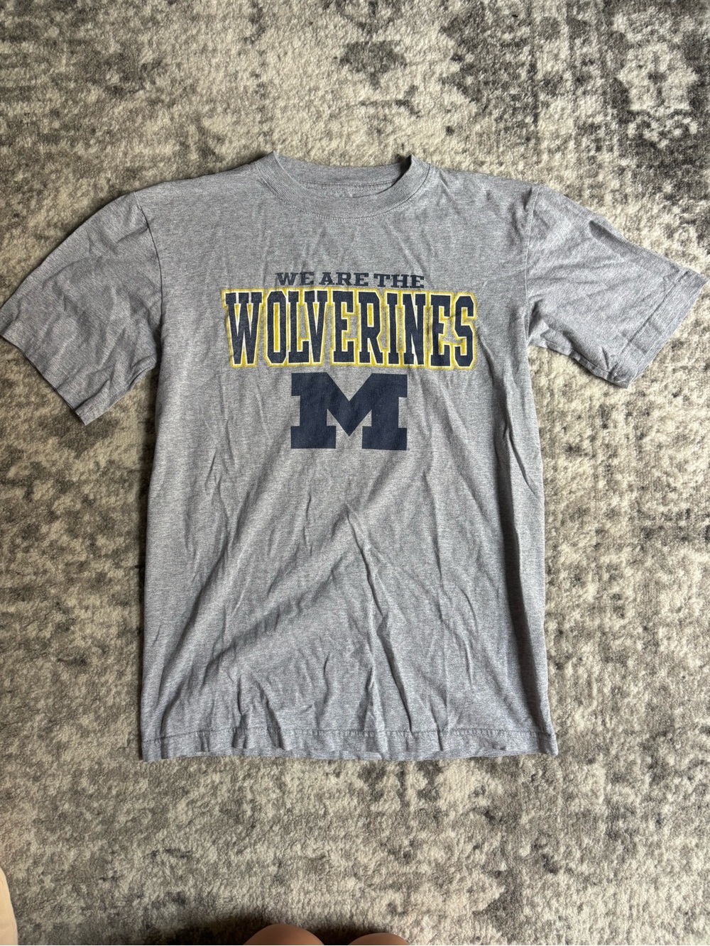 NCAA Gray Short Sleeve T-Shirt with Navy & Yellow Wolverines Graphic
